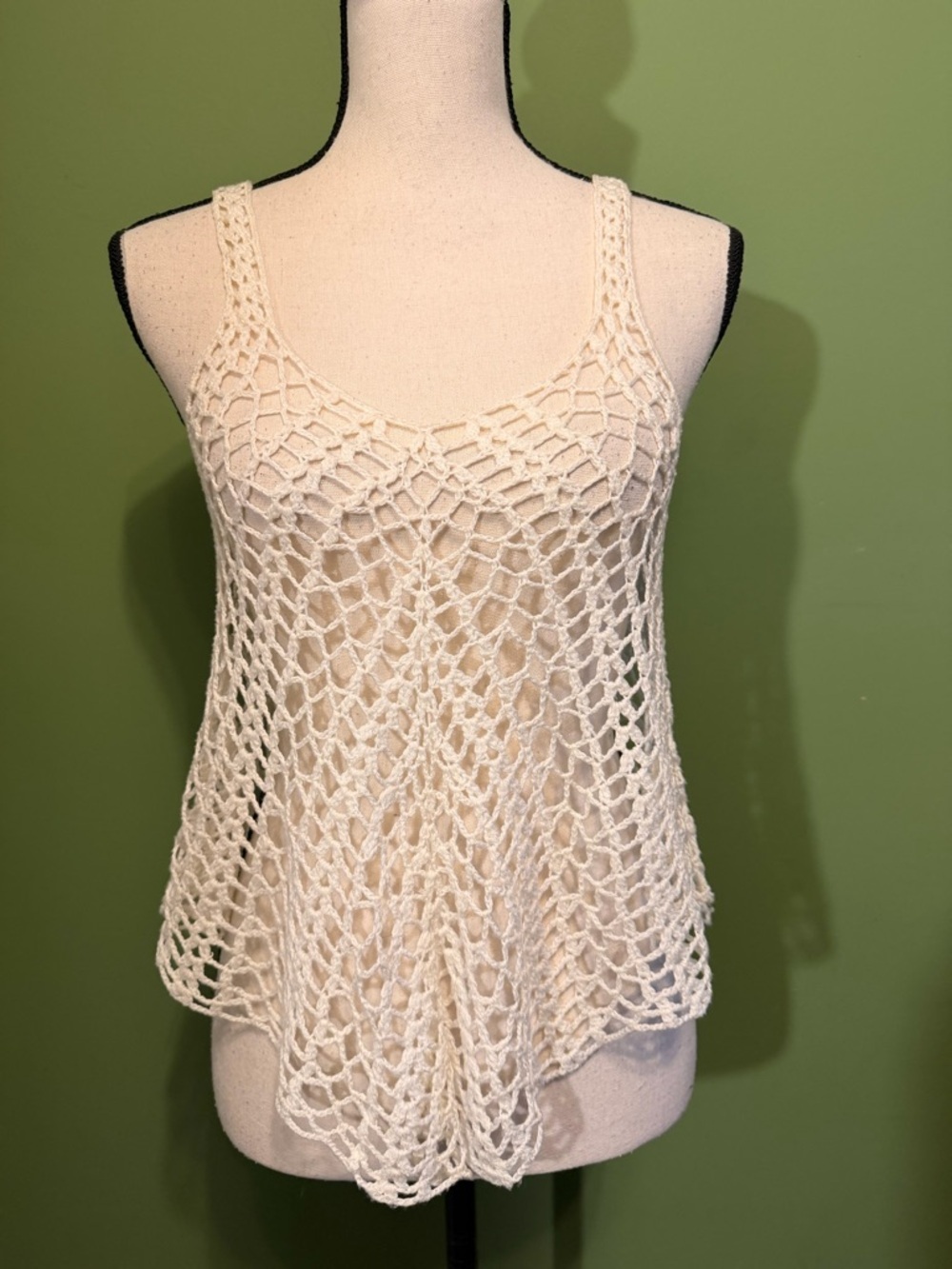 Crochet Open-Knit Tank Top in Cream